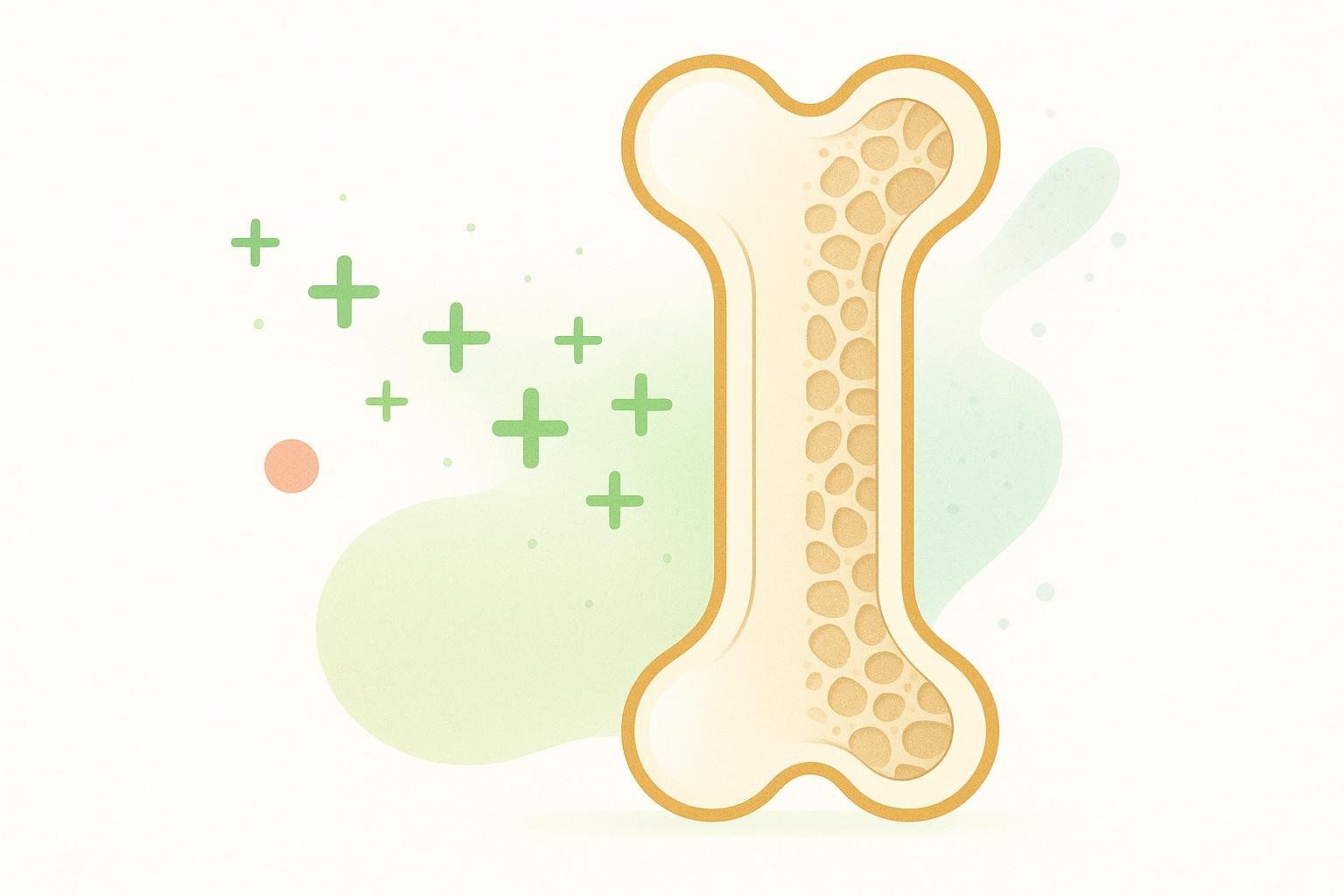 An abstract illustration shows a strong bone absorbing positive symbols, representing the benefit of exercise for bone density.