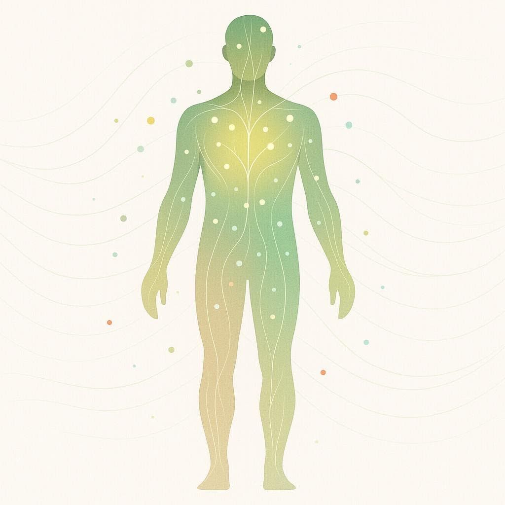 Abstract illustration of colorful data points forming a human silhouette with lines, symbolizing connections and data insights.