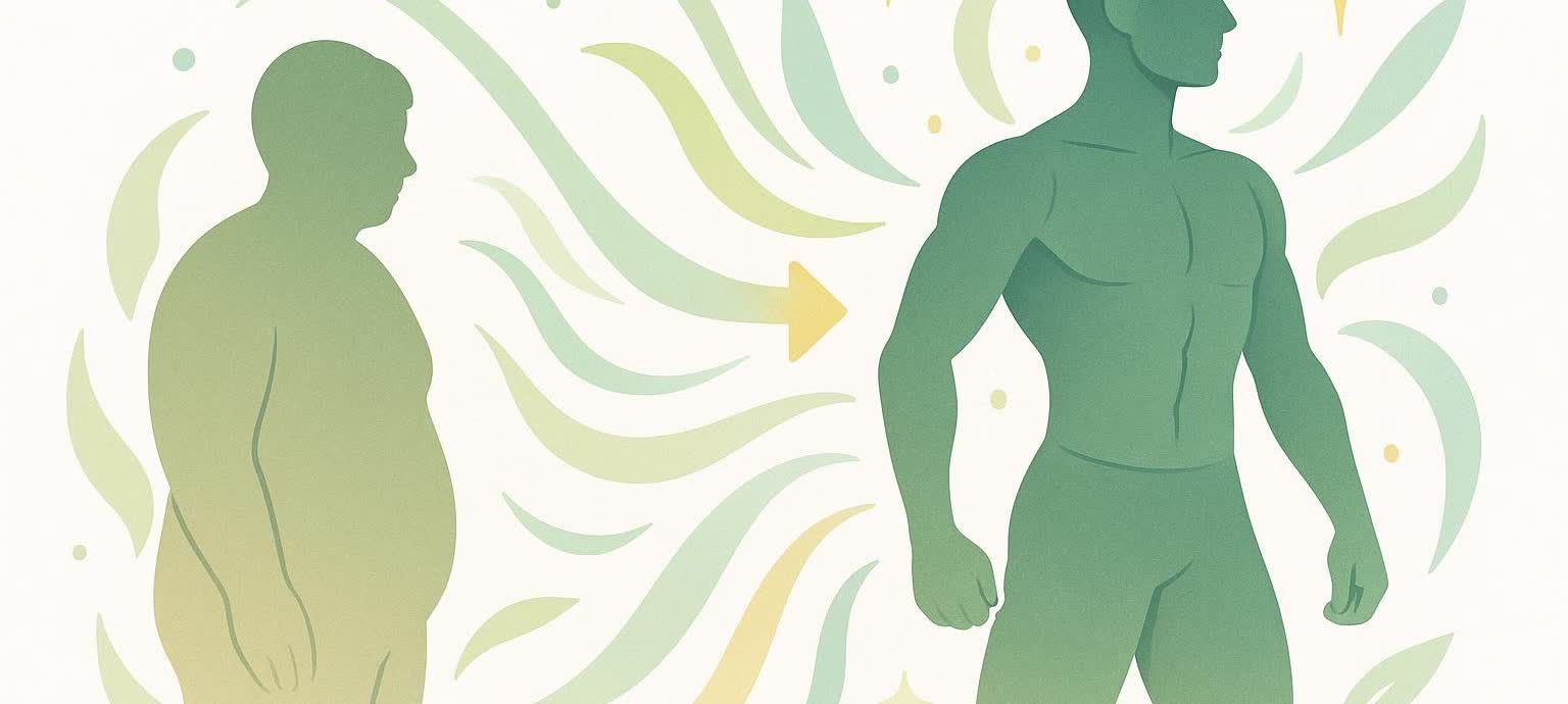 Abstract illustration showing a figure becoming more toned, representing physical transformation through healthy habits.