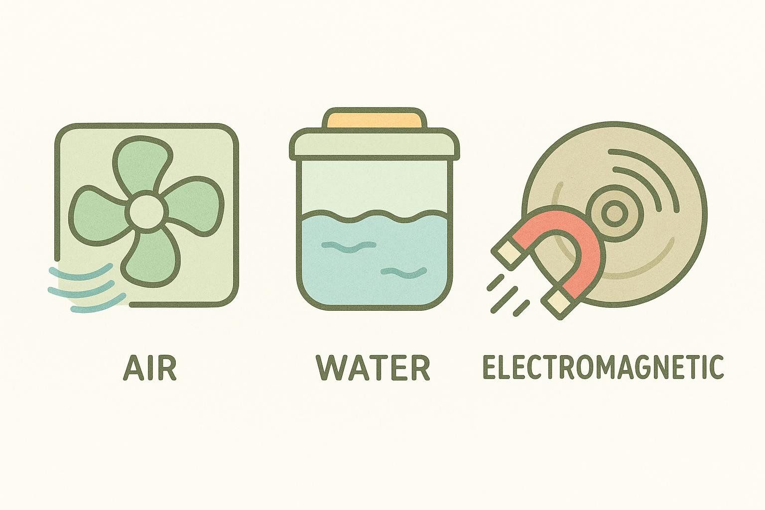 Icons representing air, water, and magnetic resistance rowing