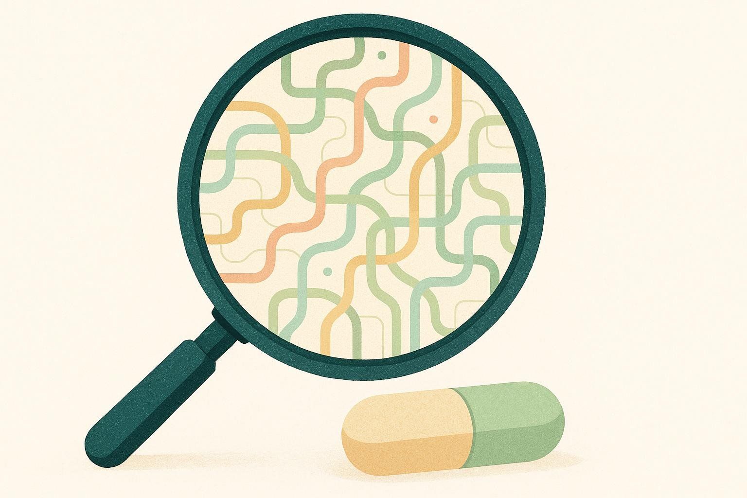 An illustration of a magnifying glass over a vitamin, revealing complex pathways, symbolizing that its effects on weight loss are nuanced.