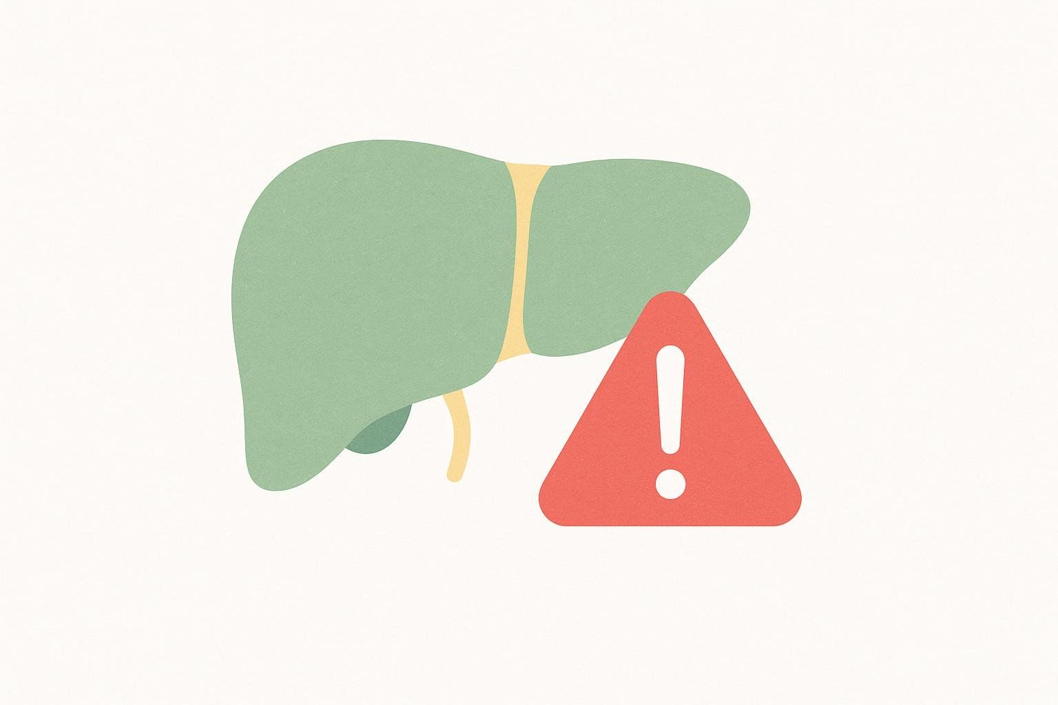 A liver icon with a warning symbol, representing the rare but serious risk of liver injury from some detox products.