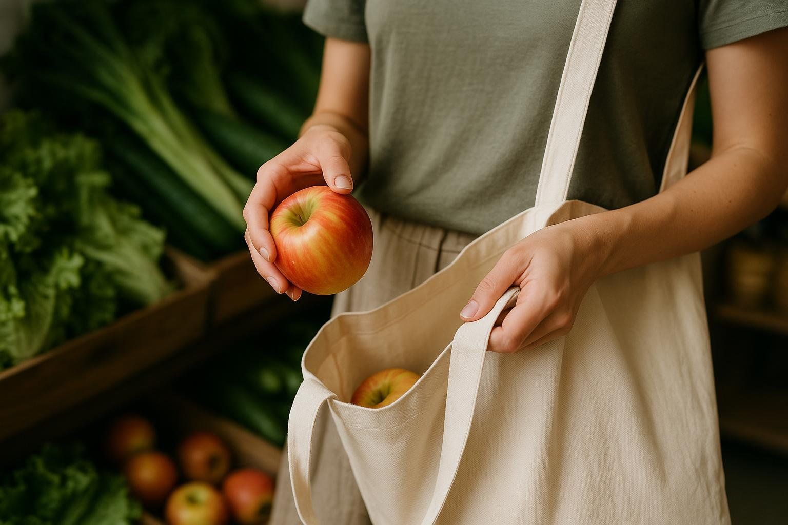 Hand selecting fresh fruit, representing healthy lifestyle habits.