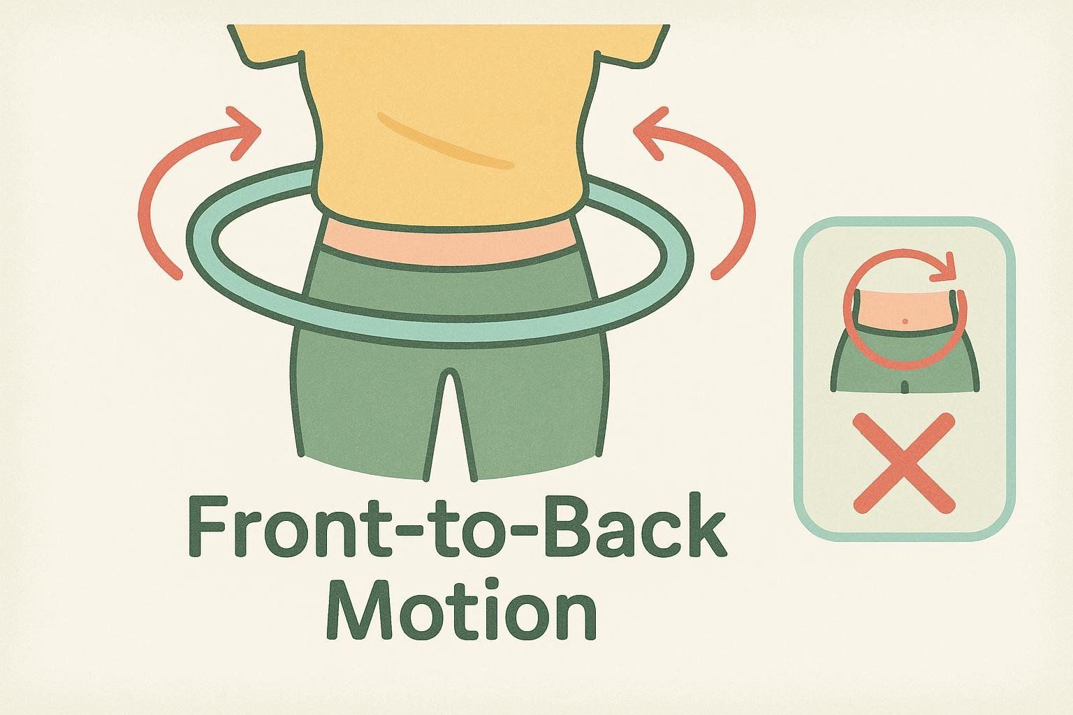 Diagram showing the correct front-to-back hip motion for hula hooping, not a circular one.