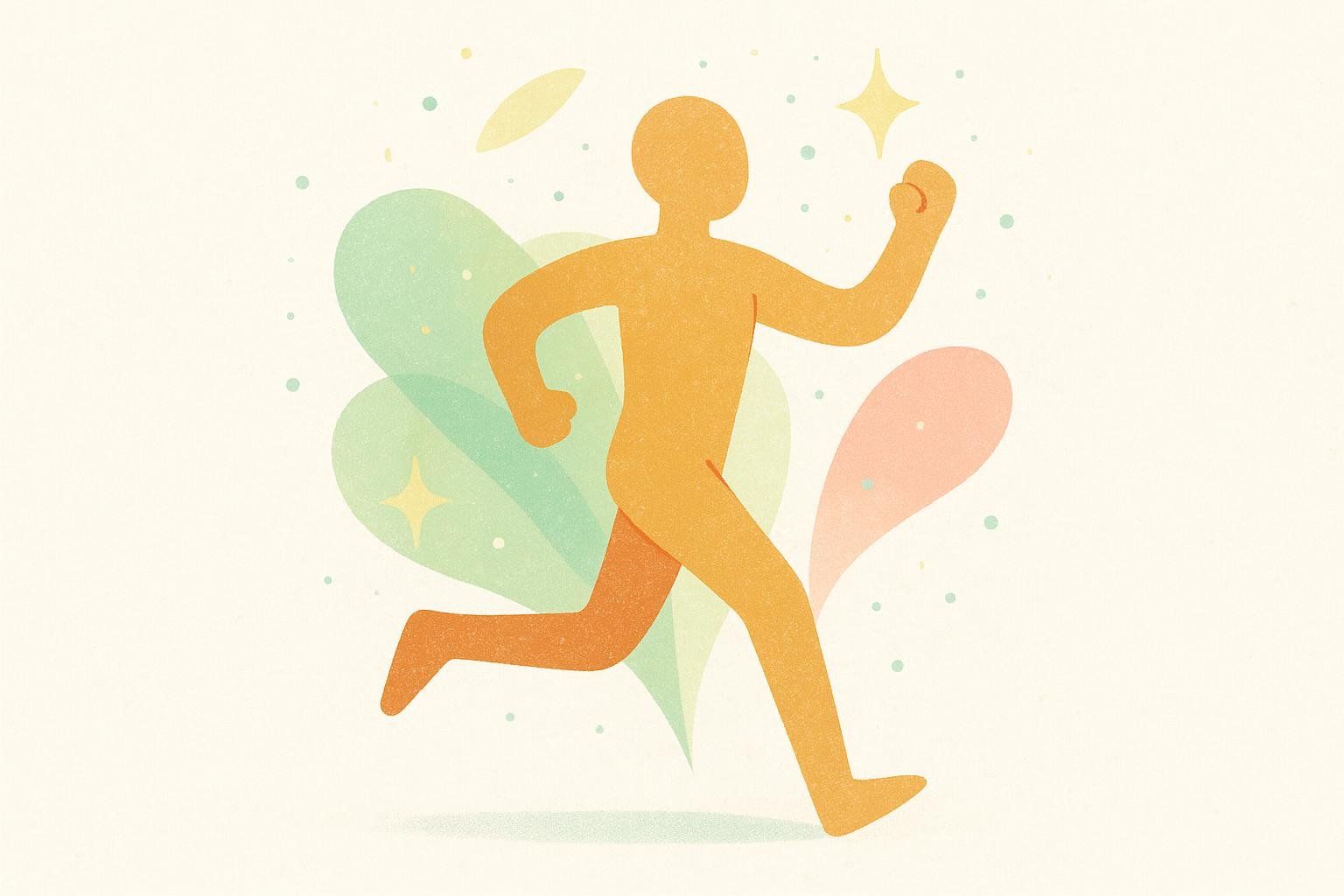 Illustration of a figure in joyful movement, symbolizing the mood-boosting effects of exercise in 75 Soft.