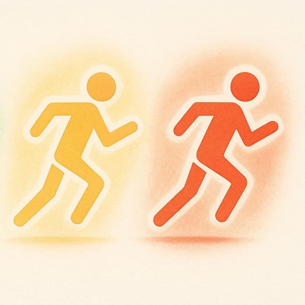 Three icons showing easy, moderate, and hard effort levels using green, yellow, and red colors to represent the RPE scale.