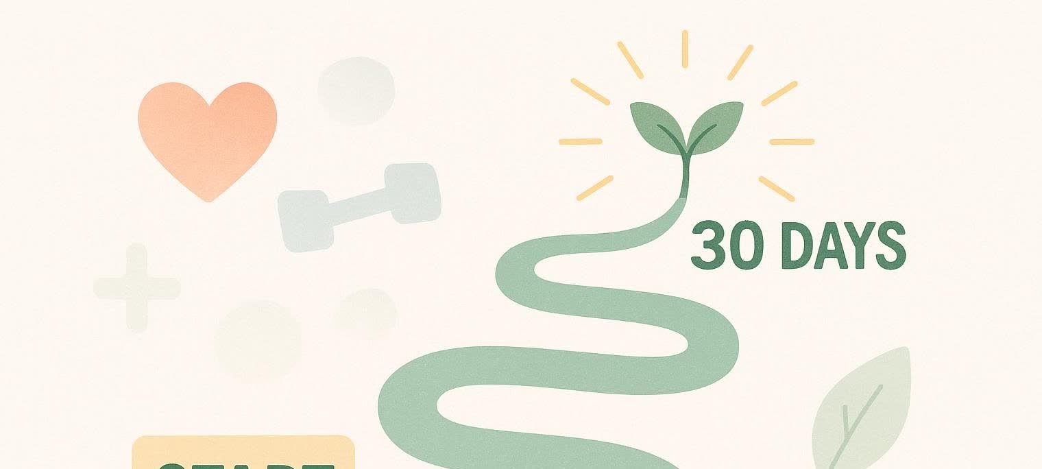 Stylized pathway illustrating a 30-day positive health transformation journey.