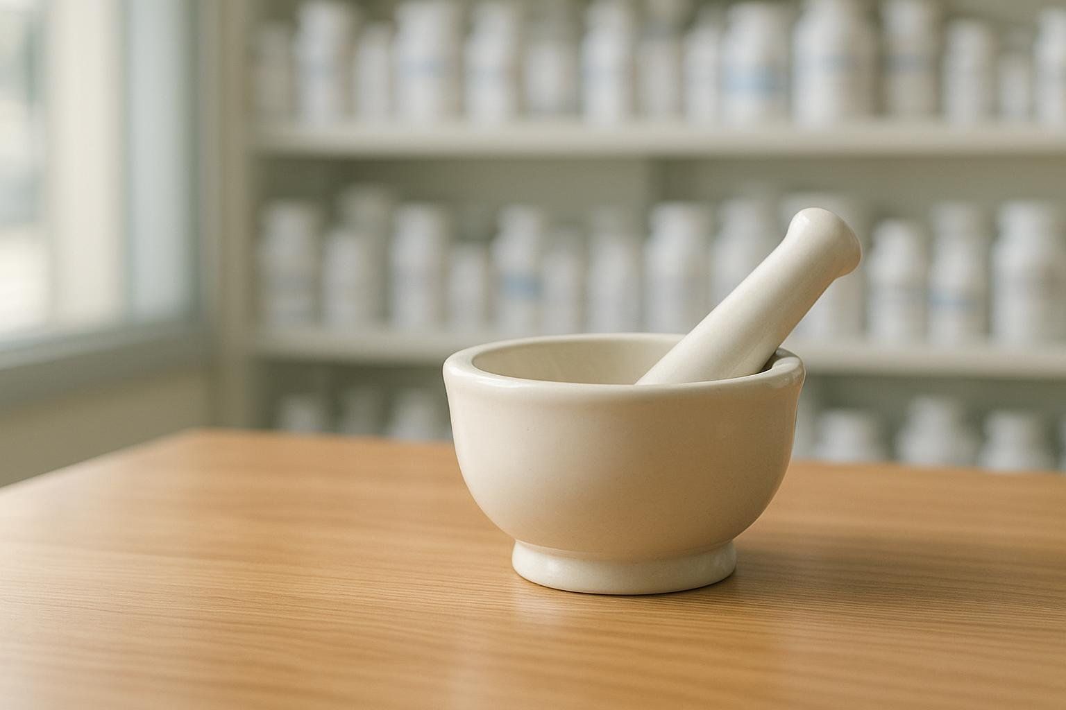 Mortar and pestle representing compounded pharmacy preparations