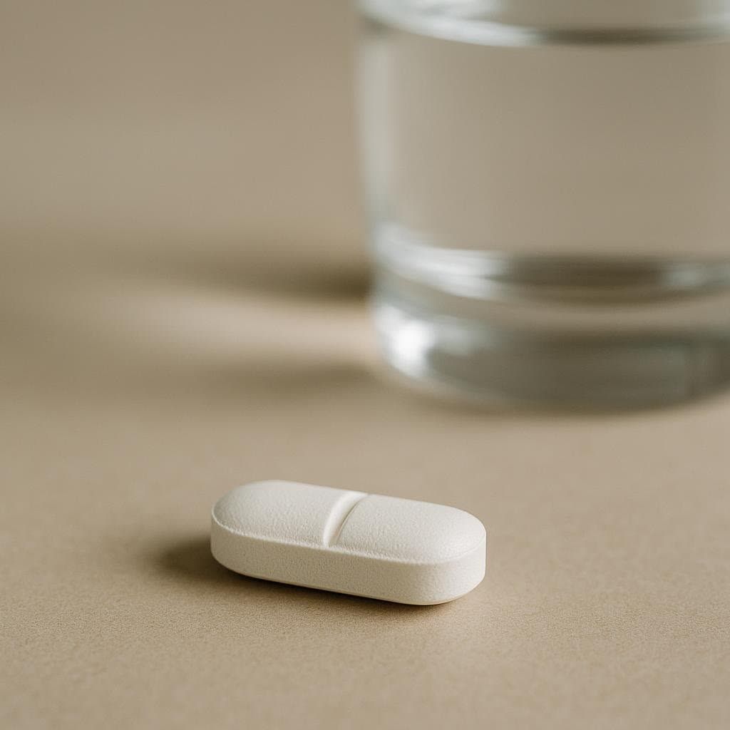 Close-up of the Wegovy pill with water.