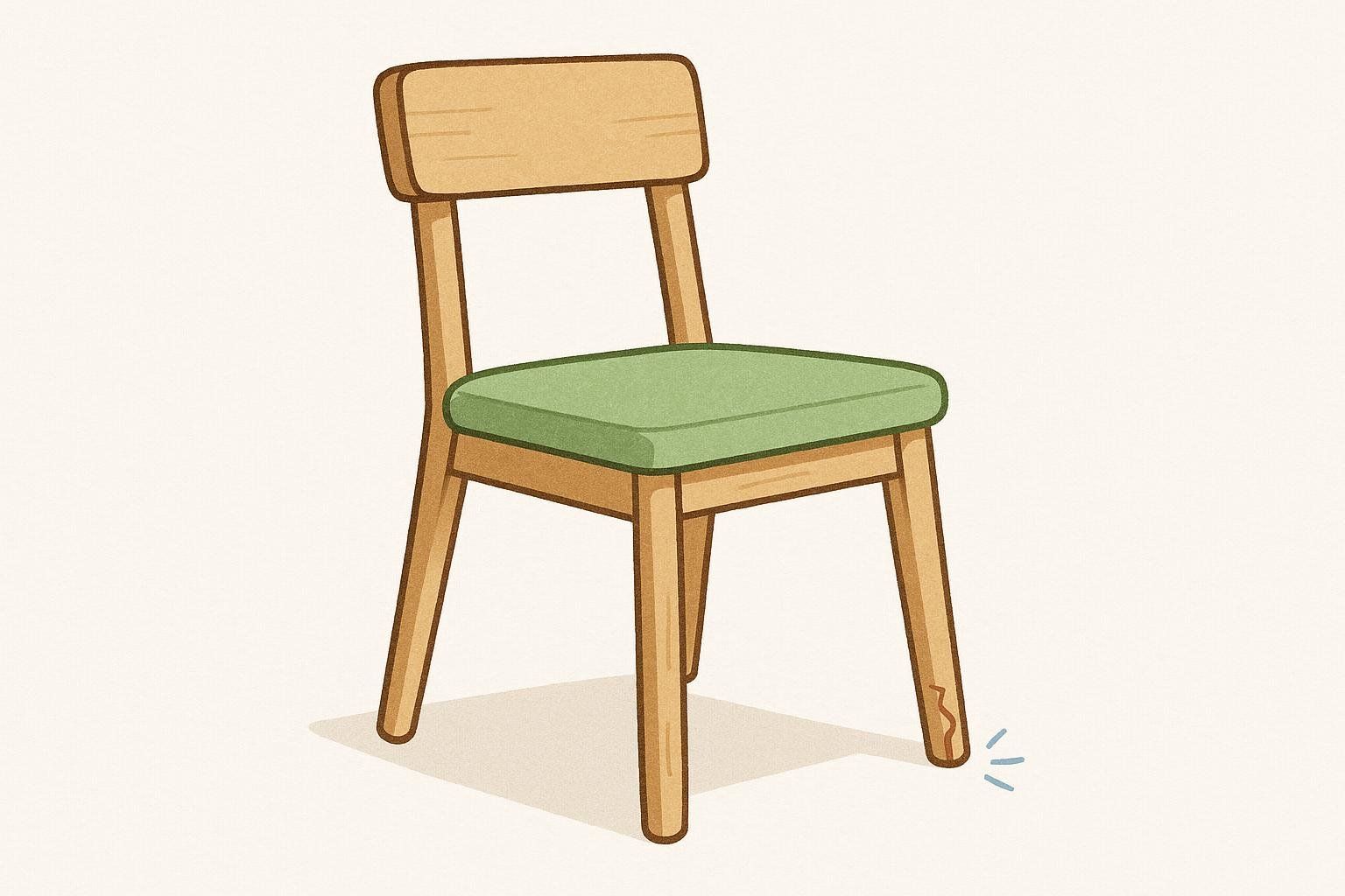 Illustration of a four-legged chair tilting because one leg is short and cracked, representing instability from a weak health dimension.