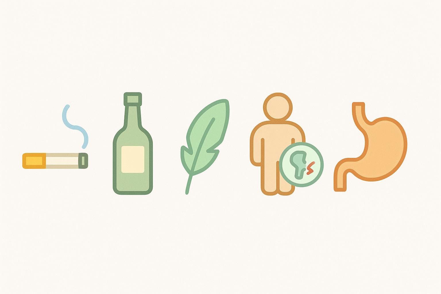 A series of icons representing risk factors for osteoporosis, including smoking, alcohol use, low body weight, and parental hip fracture.