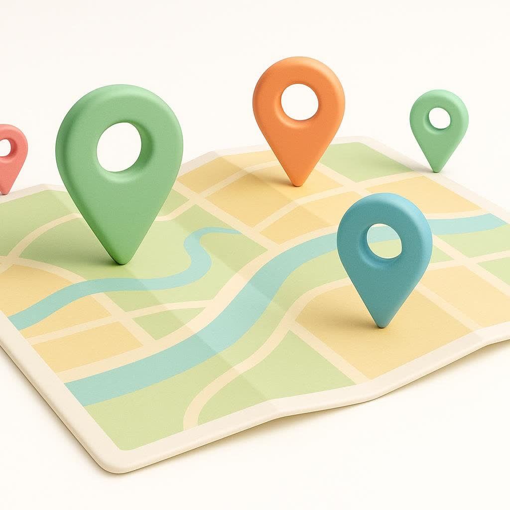 A simple map with multiple location pins, representing the convenience of finding a nearby service location.