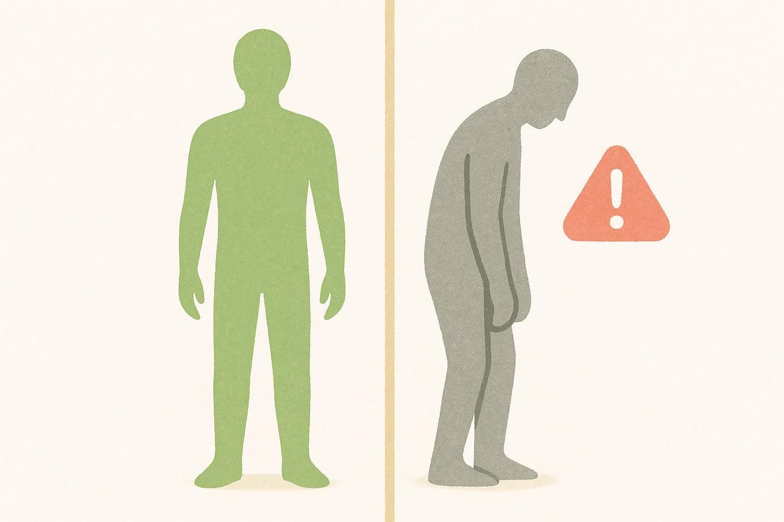 Split illustration showing vibrant vs. depleted figure, symbolizing health risks of overly low body fat.