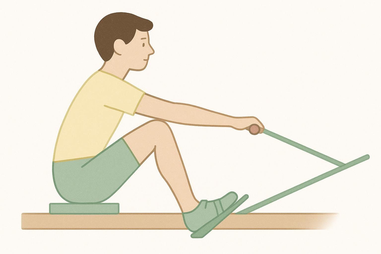 Illustration of proper body position at the catch phase of rowing