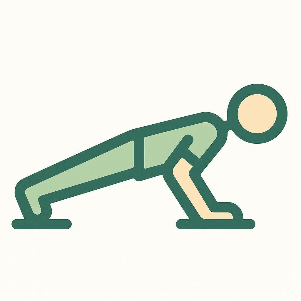 A clean, modern icon of a person doing a push-up, symbolizing a bodyweight arm workout.