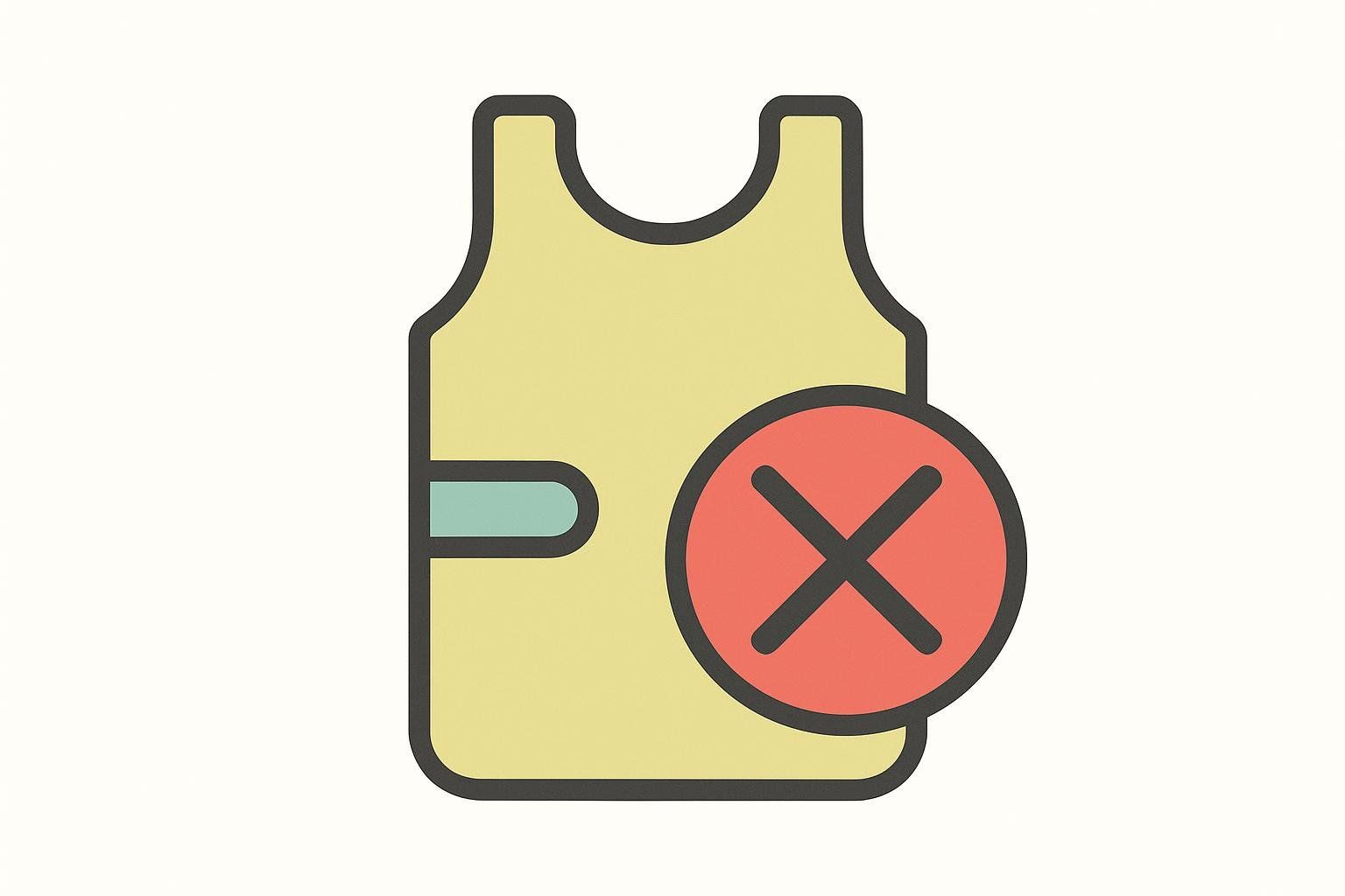 An illustration of a yellow lead apron, used for radiation protection, with a red circle and a white 'X' over it, indicating it is not needed or prohibited.