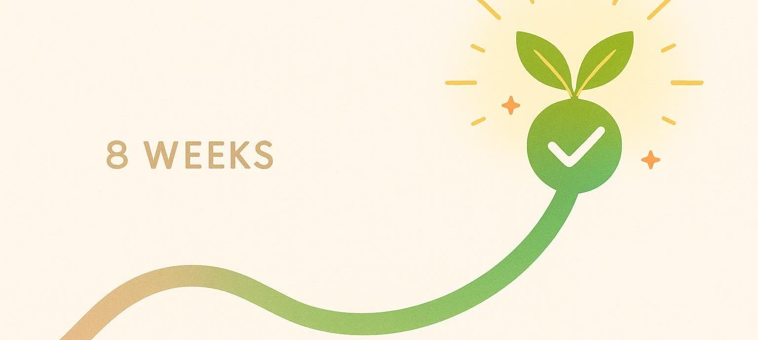 Abstract illustration of a line transforming to a plant and vibrant color, symbolizing an 8-week health journey.