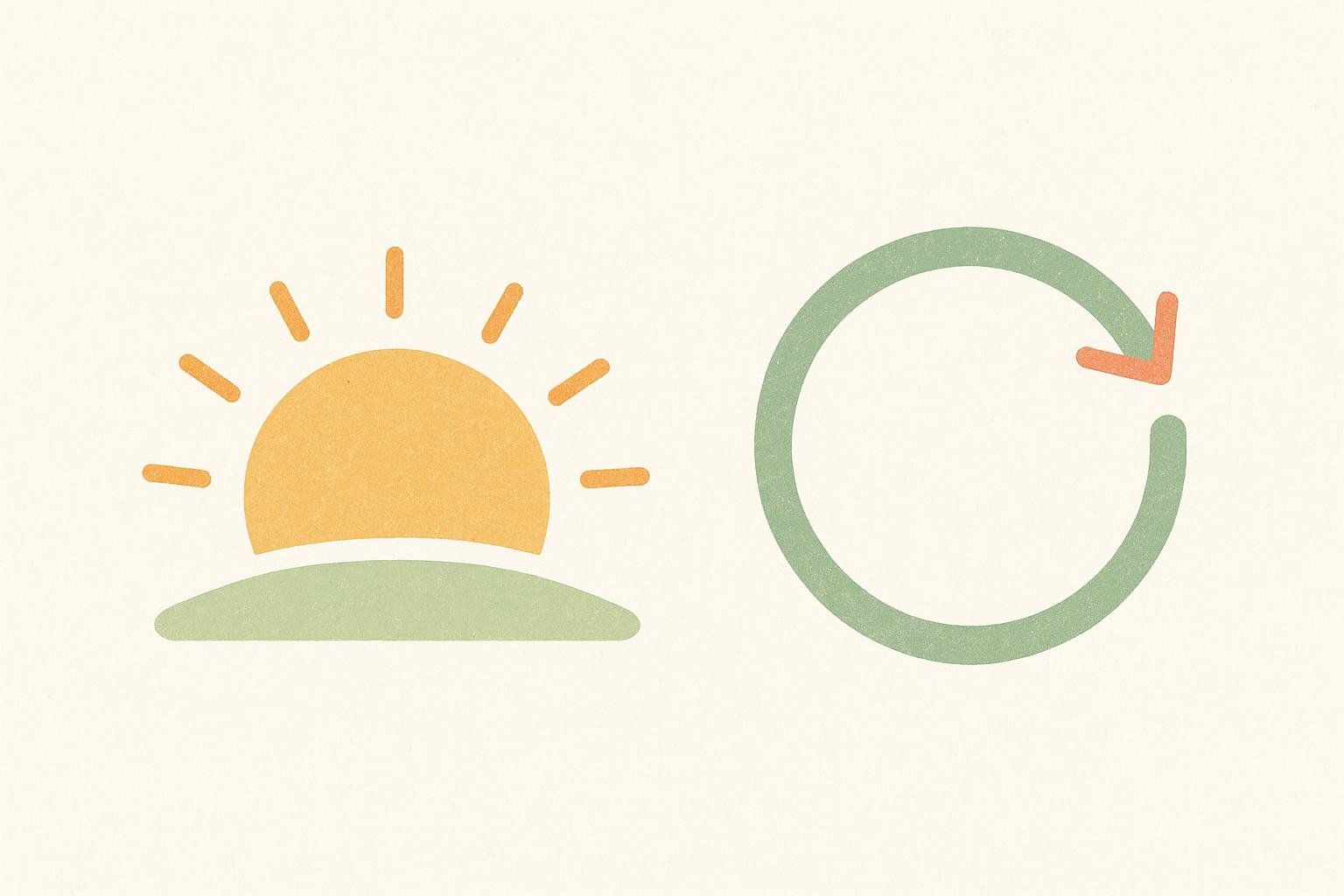 Illustration of a sun and a cycle arrow representing daily versus weekly timing