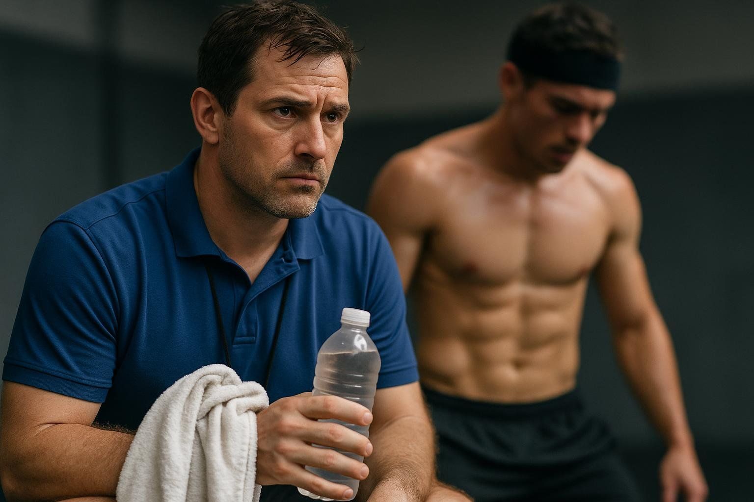 A coach carefully supervises an athlete, emphasizing the need for safety and expert guidance during a weight cut.