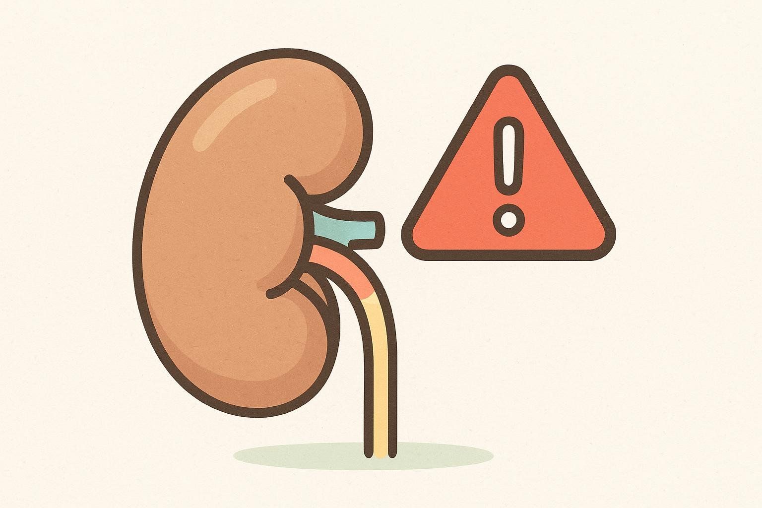 An illustration of a kidney with a warning symbol, indicating that people with kidney disease should be cautious with Epsom salt.