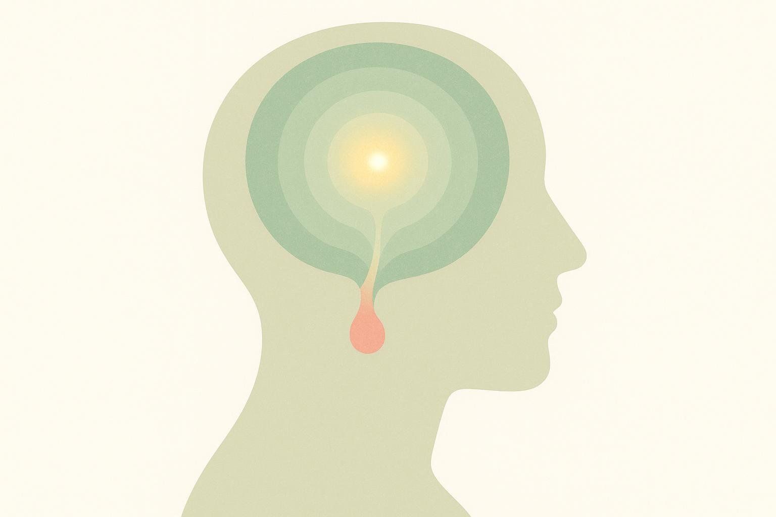A silhouette of a human head with a light pulse emitting from the pituitary gland, representing the stimulation of growth hormone release.