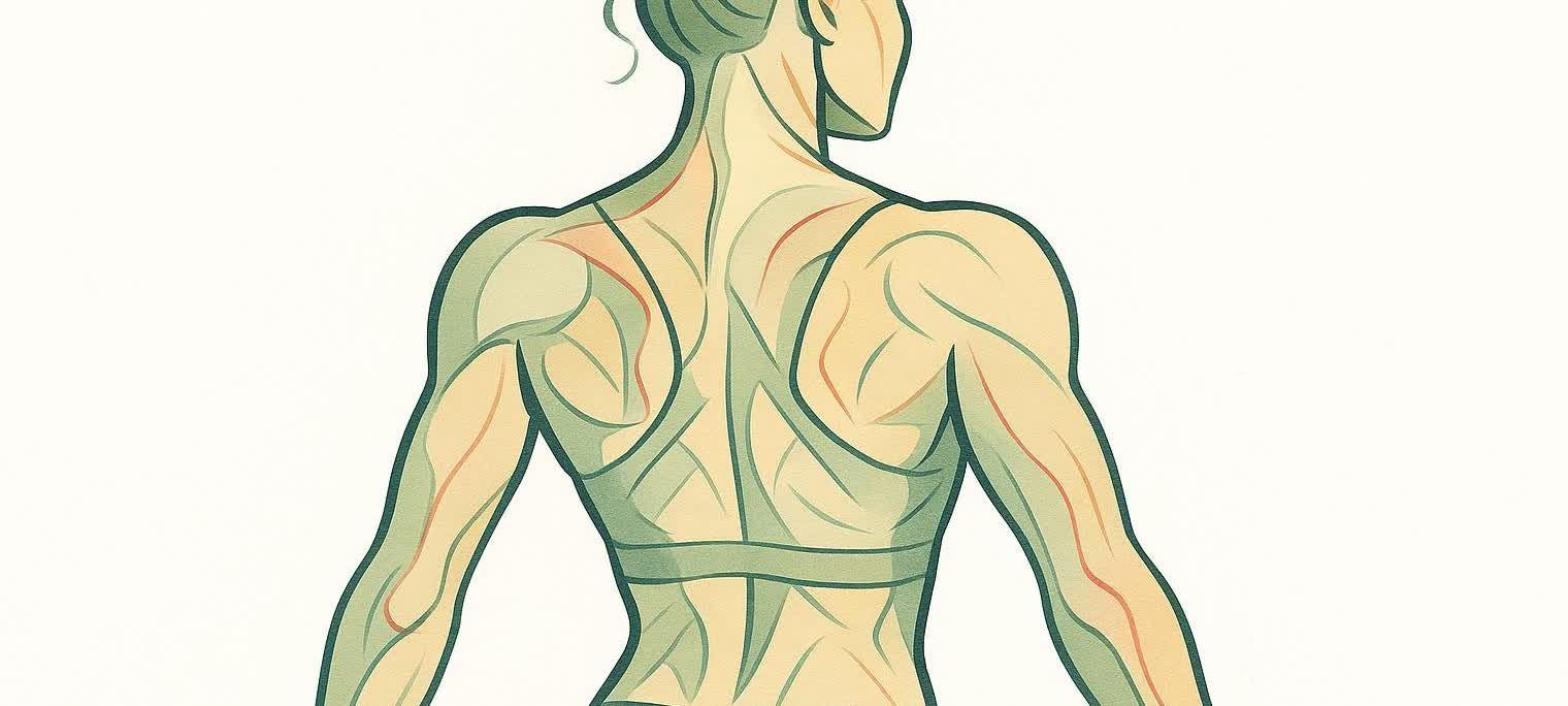 A stylized illustration showing the defined musculature of a woman's back and shoulders, evoking a sense of strength.