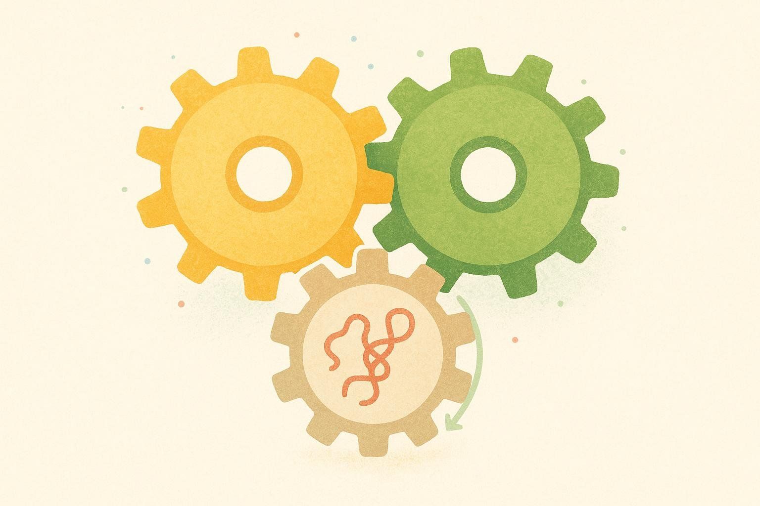 An illustration of an interlocking yellow gear and green gear, showing how Vitamin D and Vitamin K work together to activate body proteins.