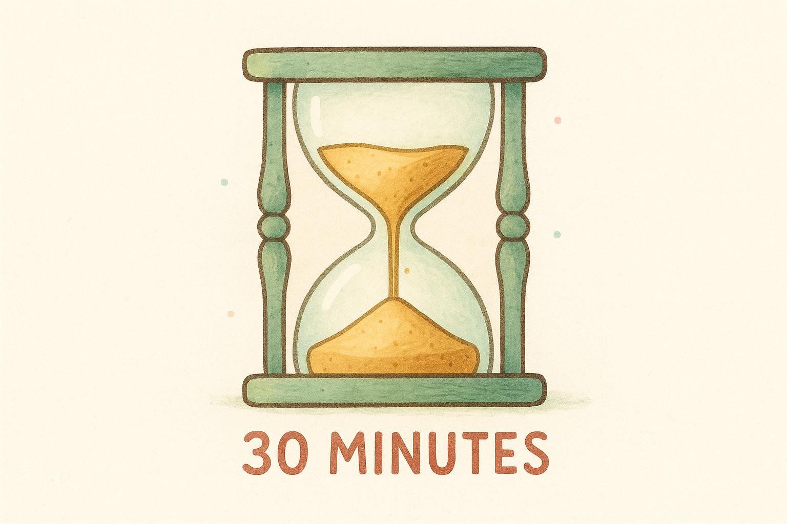 Hourglass illustration indicating the 30-minute wait time.