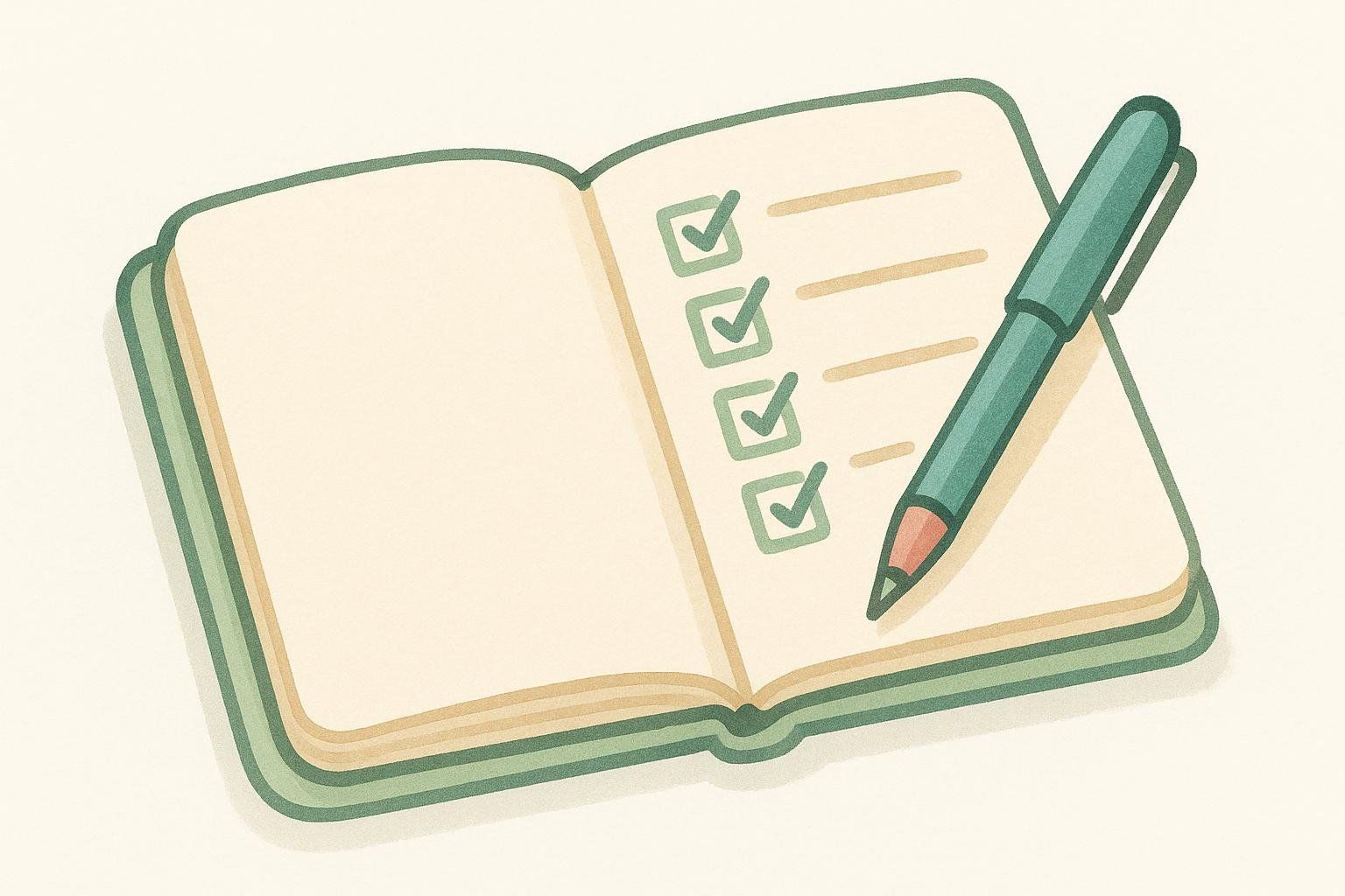 An open notebook and pen for tracking daily rehab progress