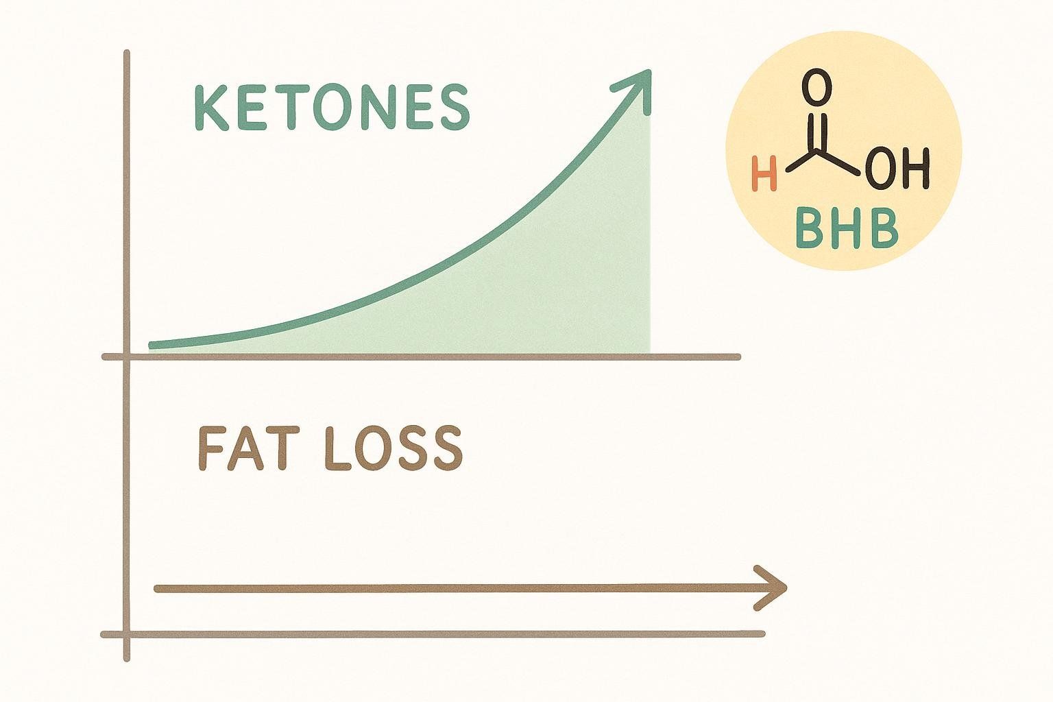 A conceptual chart showing that while BHB raises ketones, it does not necessarily increase fat loss.