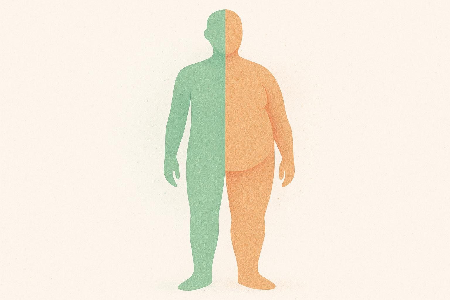 Abstract illustration of a human silhouette showing the concept of body composition with lean mass and fat.