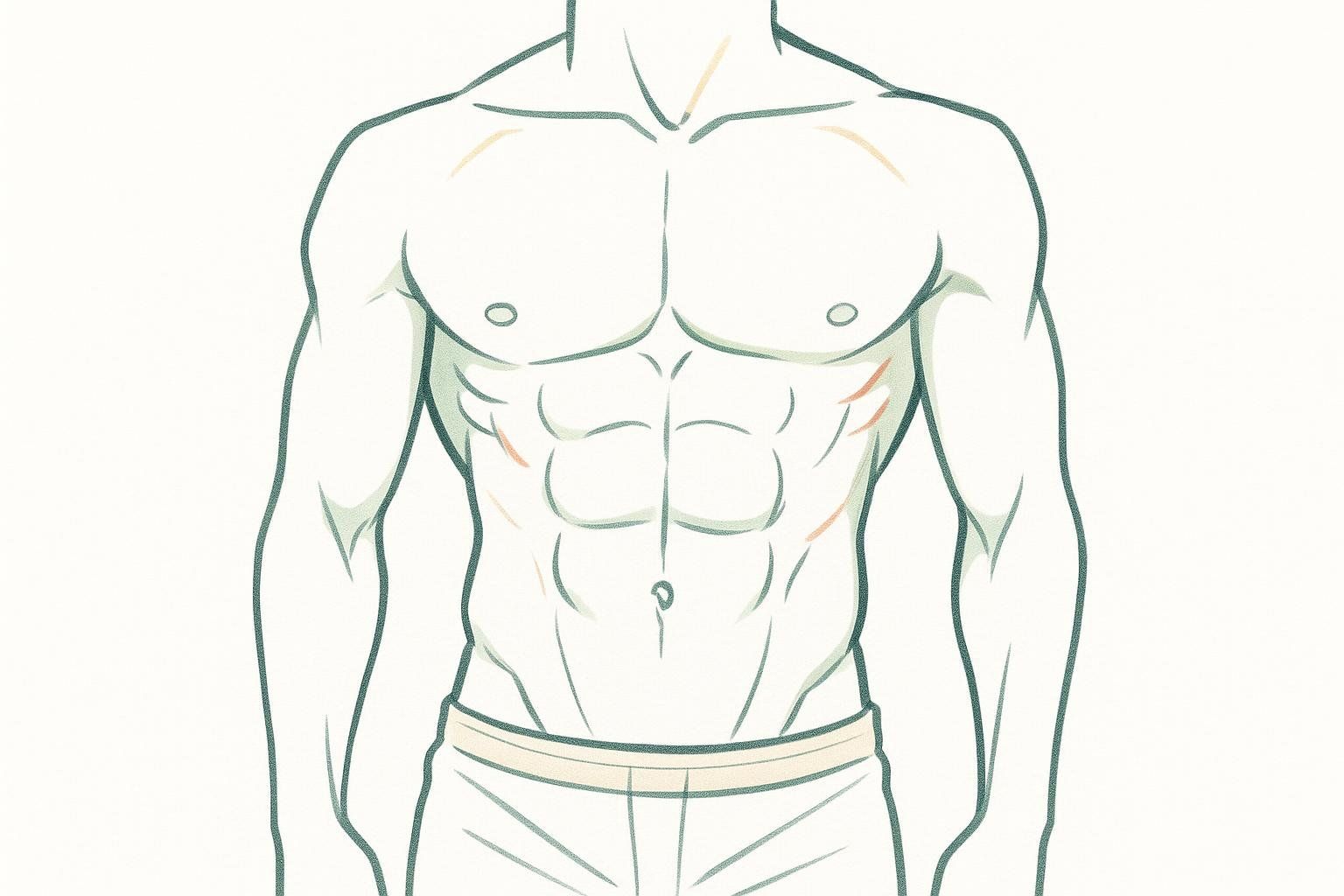 Stylized line art illustration showing a male torso with defined abdominal muscles, representing approximately 12% body fat.