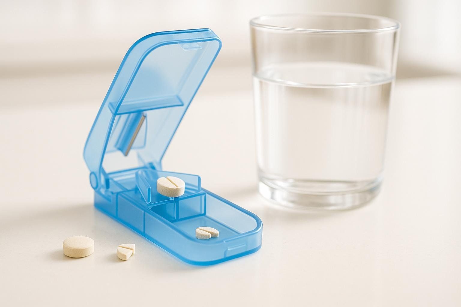 Pill splitter and water glass
