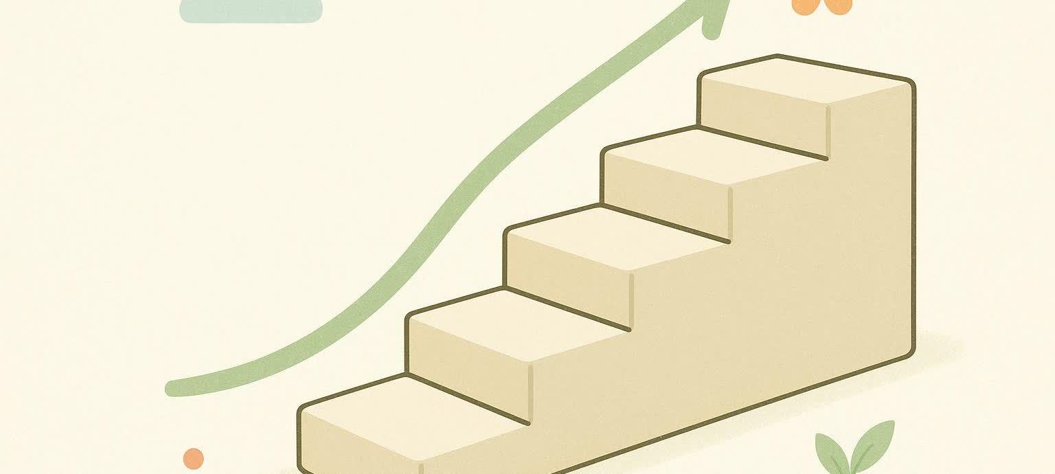 Illustration of a staircase with five progressively larger steps, representing the gradual dose titration schedule for Retatrutide.