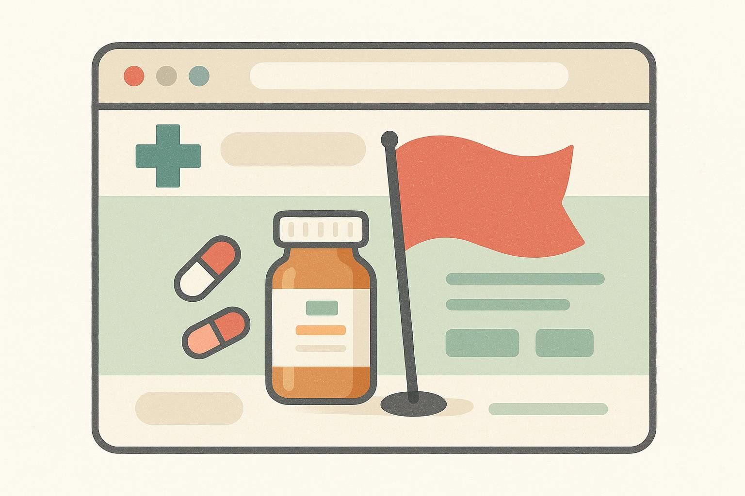 A red flag on a website, symbolizing the red flags to avoid when searching for an online pharmacy.