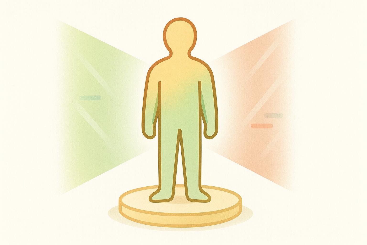 Illustration conceptualizing a 3D optical body scan with light beams.