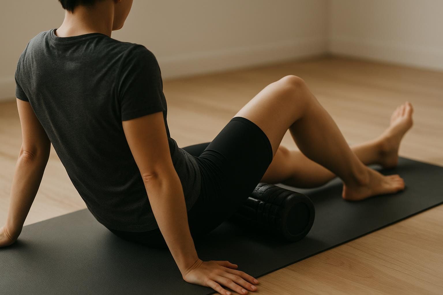 An athlete using a foam roller on their hamstring to aid in muscle recovery.