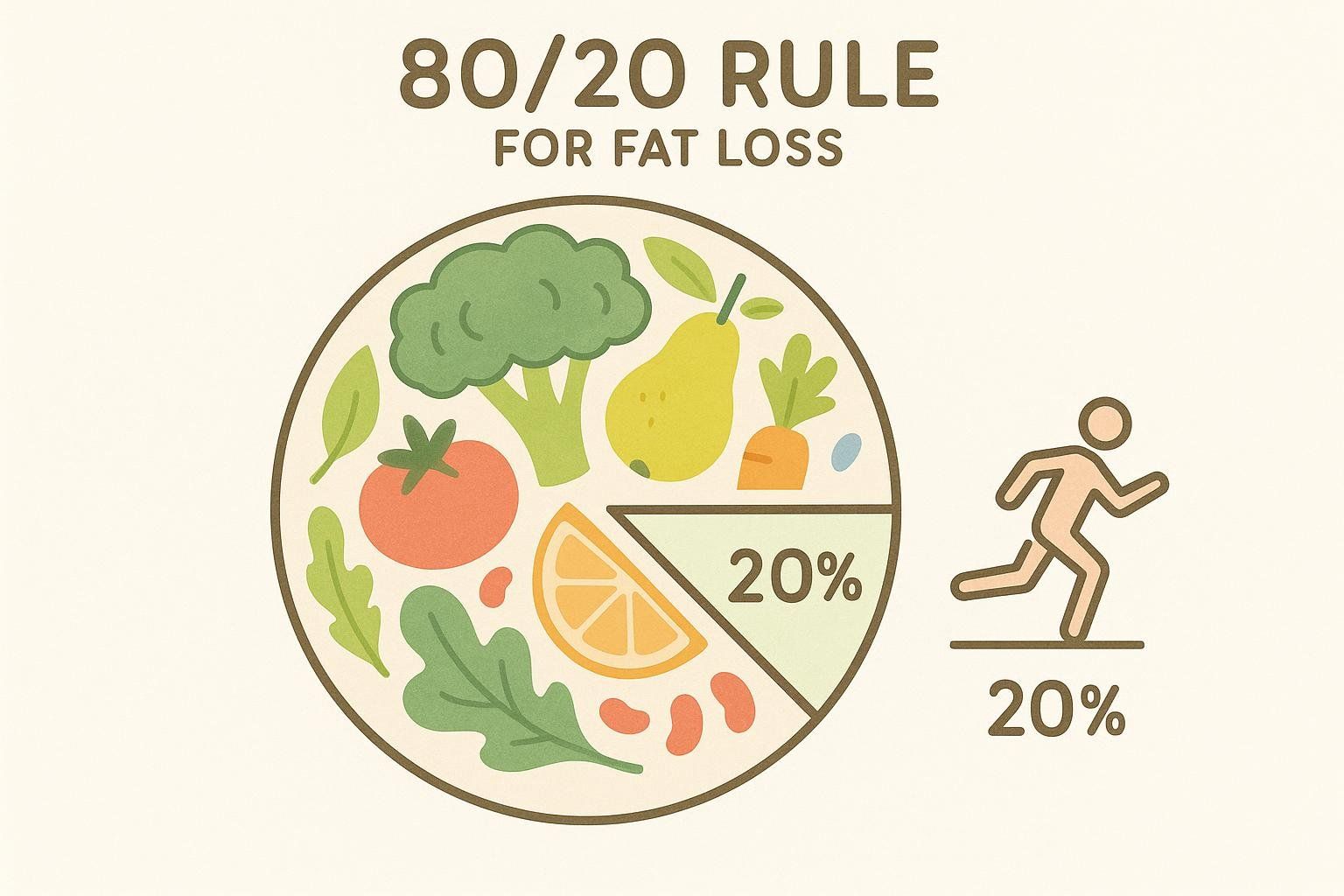 An illustration of a plate showing that fat loss is 80% nutrition and 20% exercise.