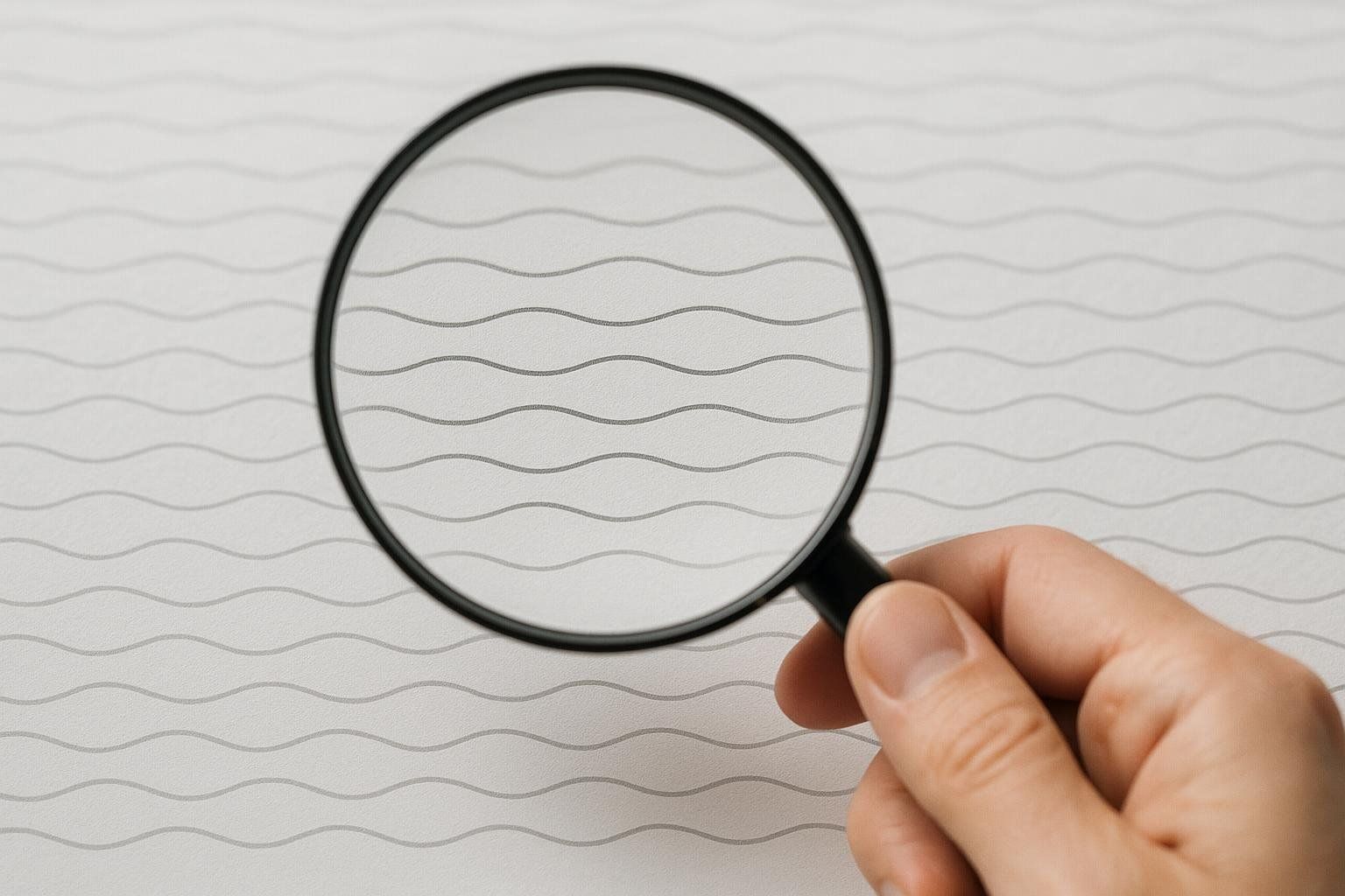 Magnifying glass clarifying blurred lines on a page, symbolizing precision measurement.