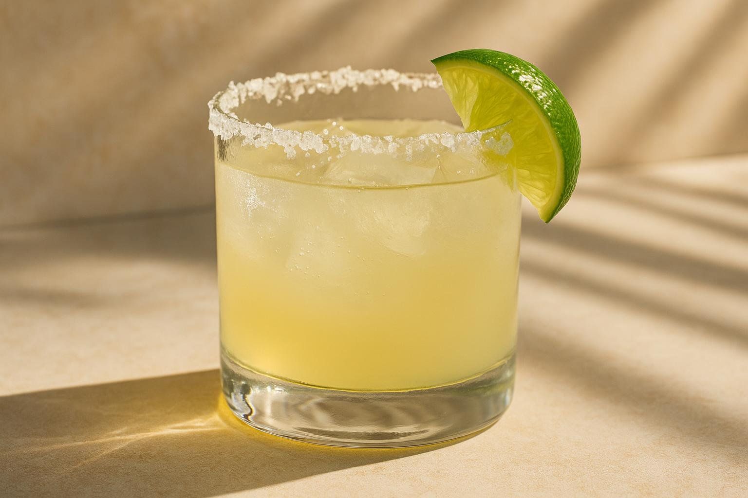 A fresh margarita cocktail with lime and salt.