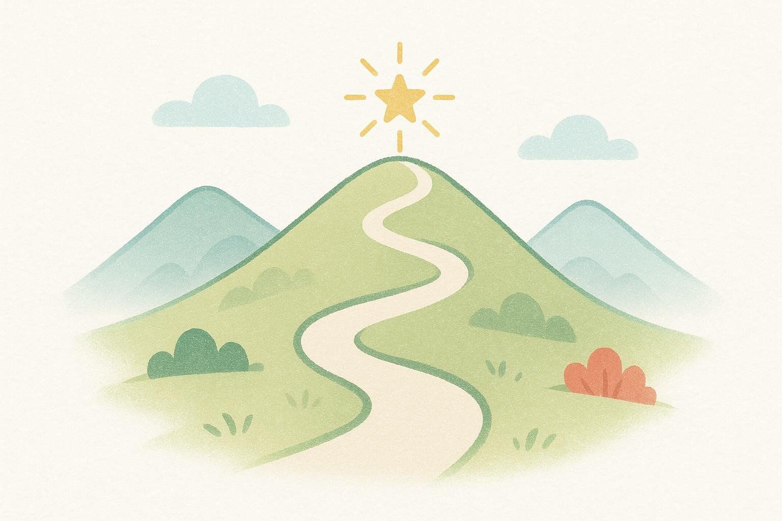 Path leading to a shining star on a hill, symbolizing SMART goal setting and achievement.