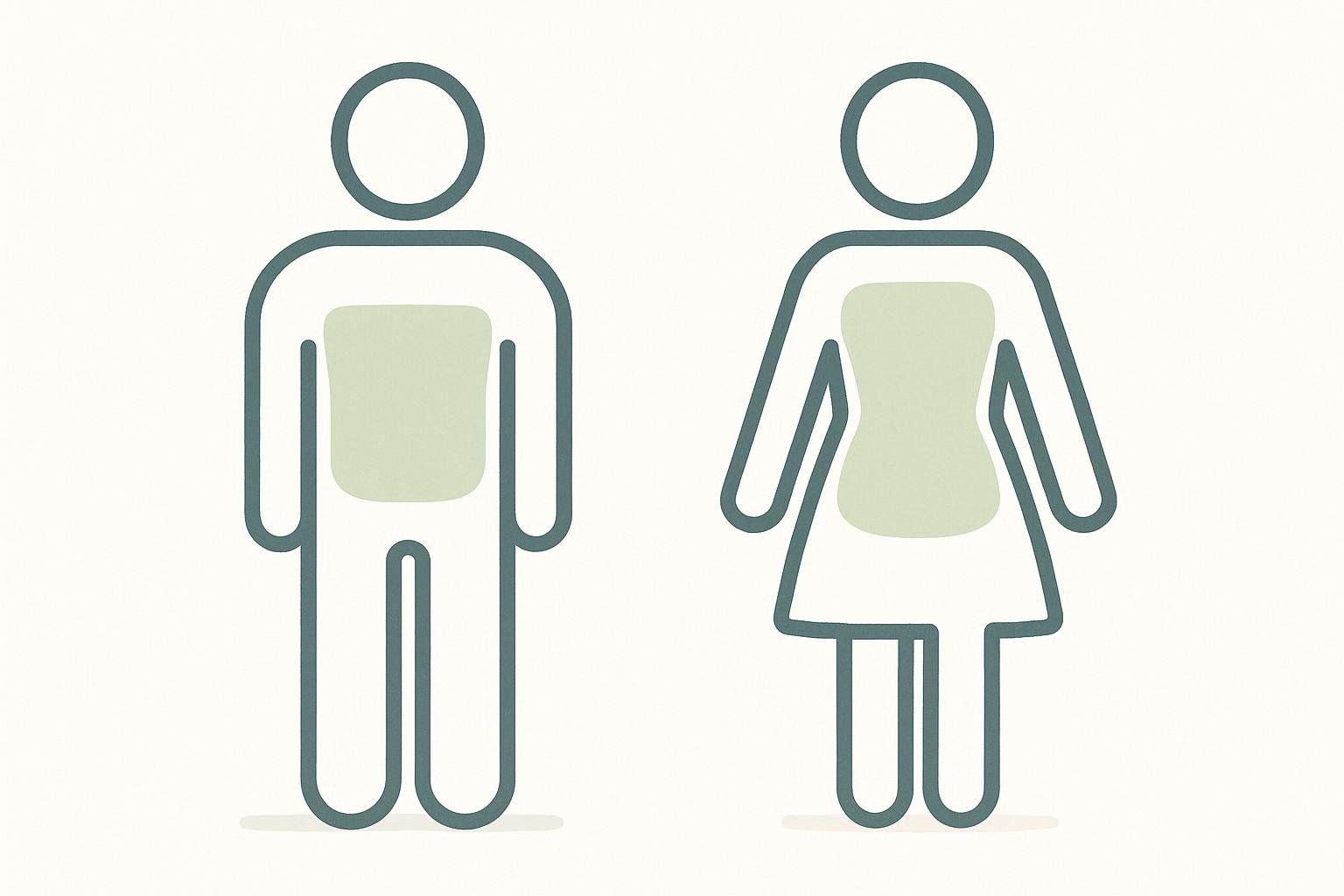 Illustrated male and female icons with subtle differences, symbolizing varying body fat.