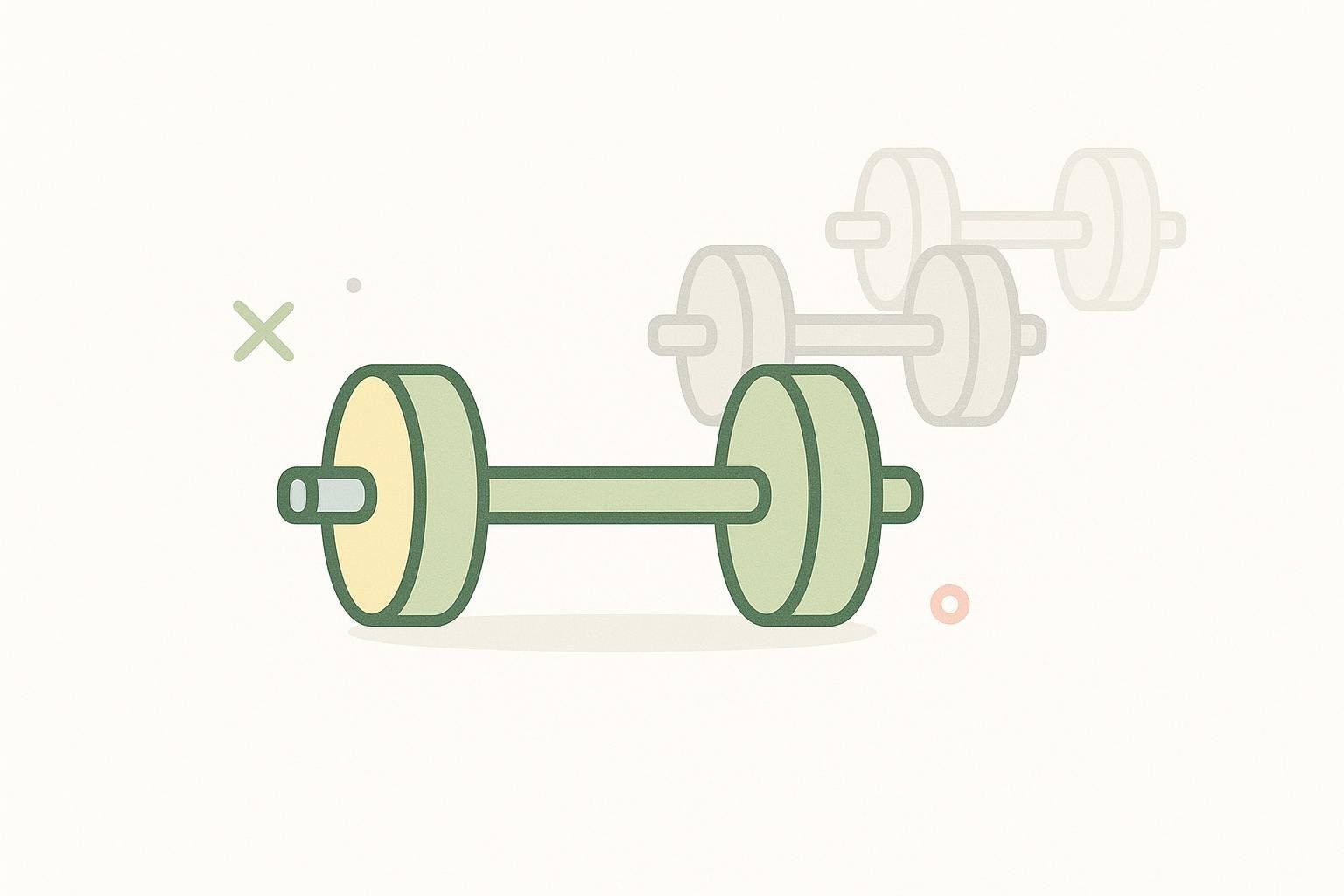 A stylized green and yellow barbell with three faded, translucent barbells behind it, illustrating the concept of reps in reserve (RIR).