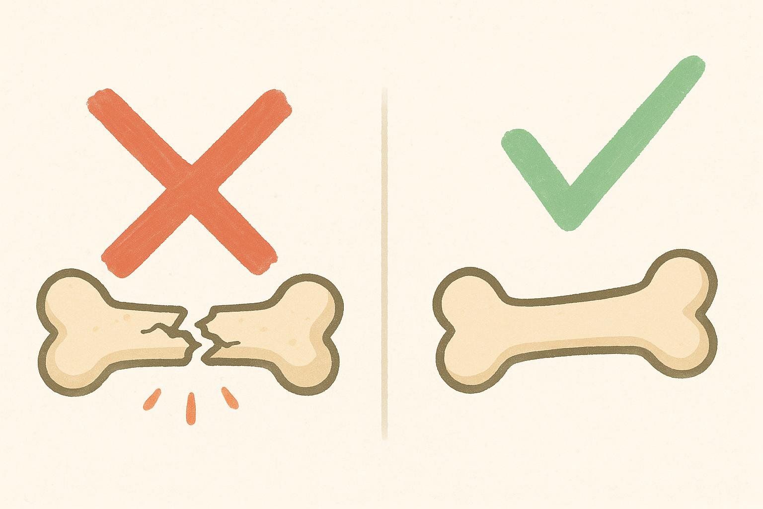 An icon illustrating an exclusion rule, showing a broken bone with a red X and a whole bone with a green checkmark.