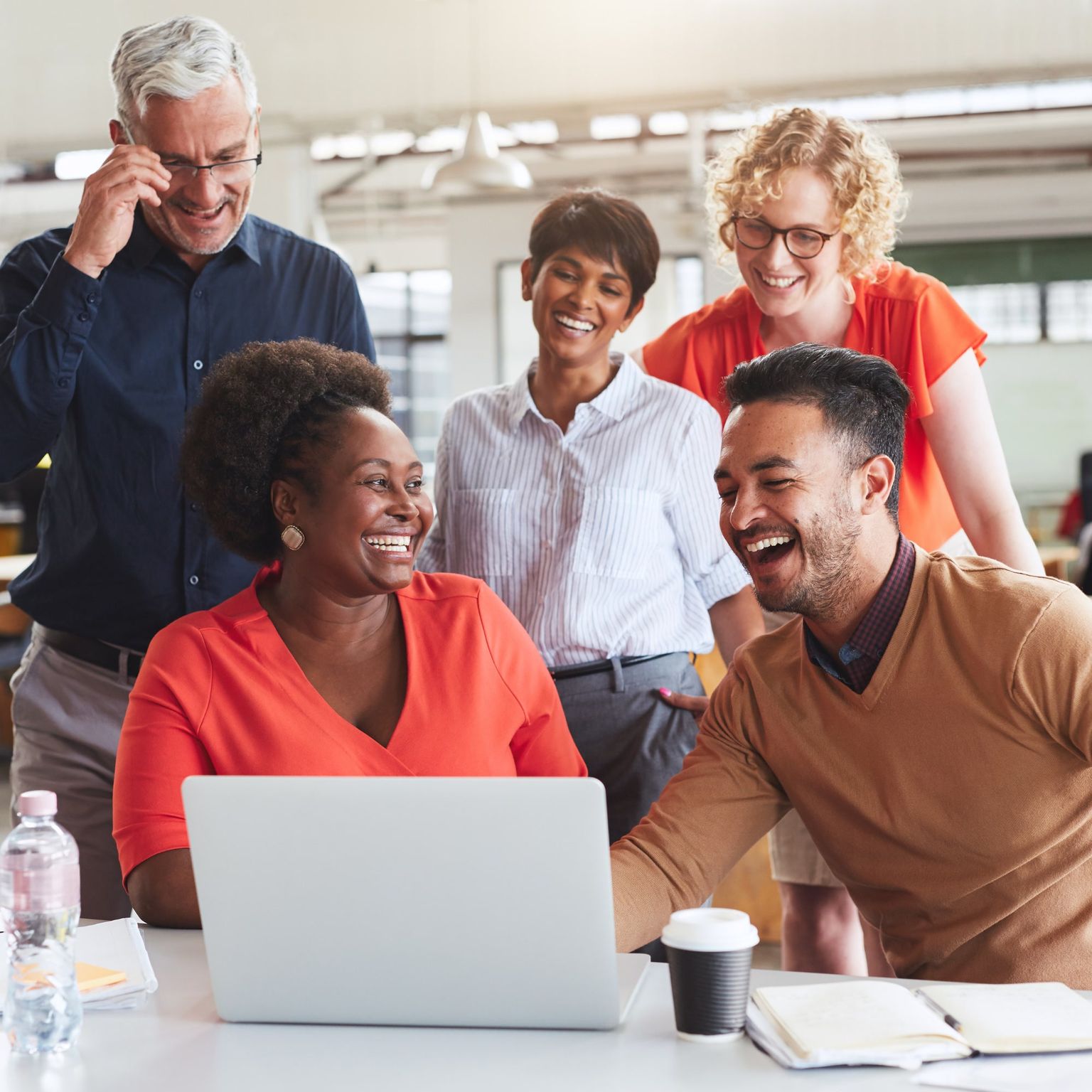 HalfImage: Work Colleagues Laughing 