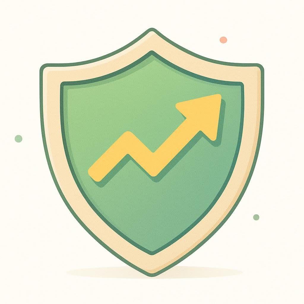 A green shield icon with a yellow upward pointing arrow, signifying improvement or growth.