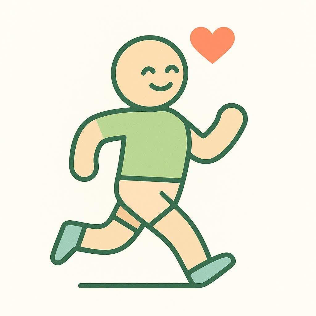 A simple icon of a person exercising with a heart symbol, symbolizing the mood-lifting benefits of movement.