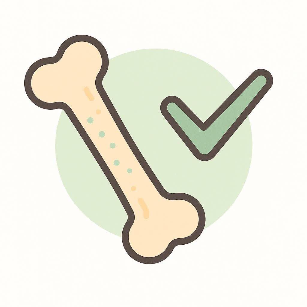 A simple icon of a bone with a checkmark, symbolizing successful bone health screening.