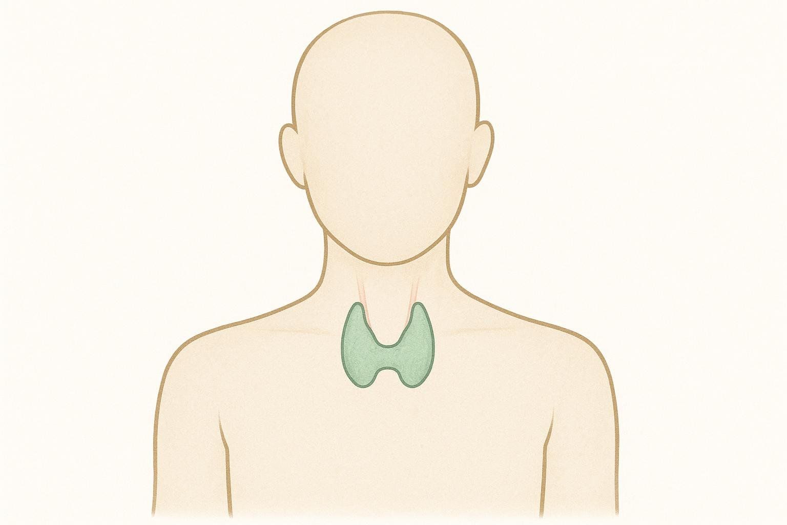 An illustration showing the location of the butterfly-shaped thyroid gland at the front of a human neck.