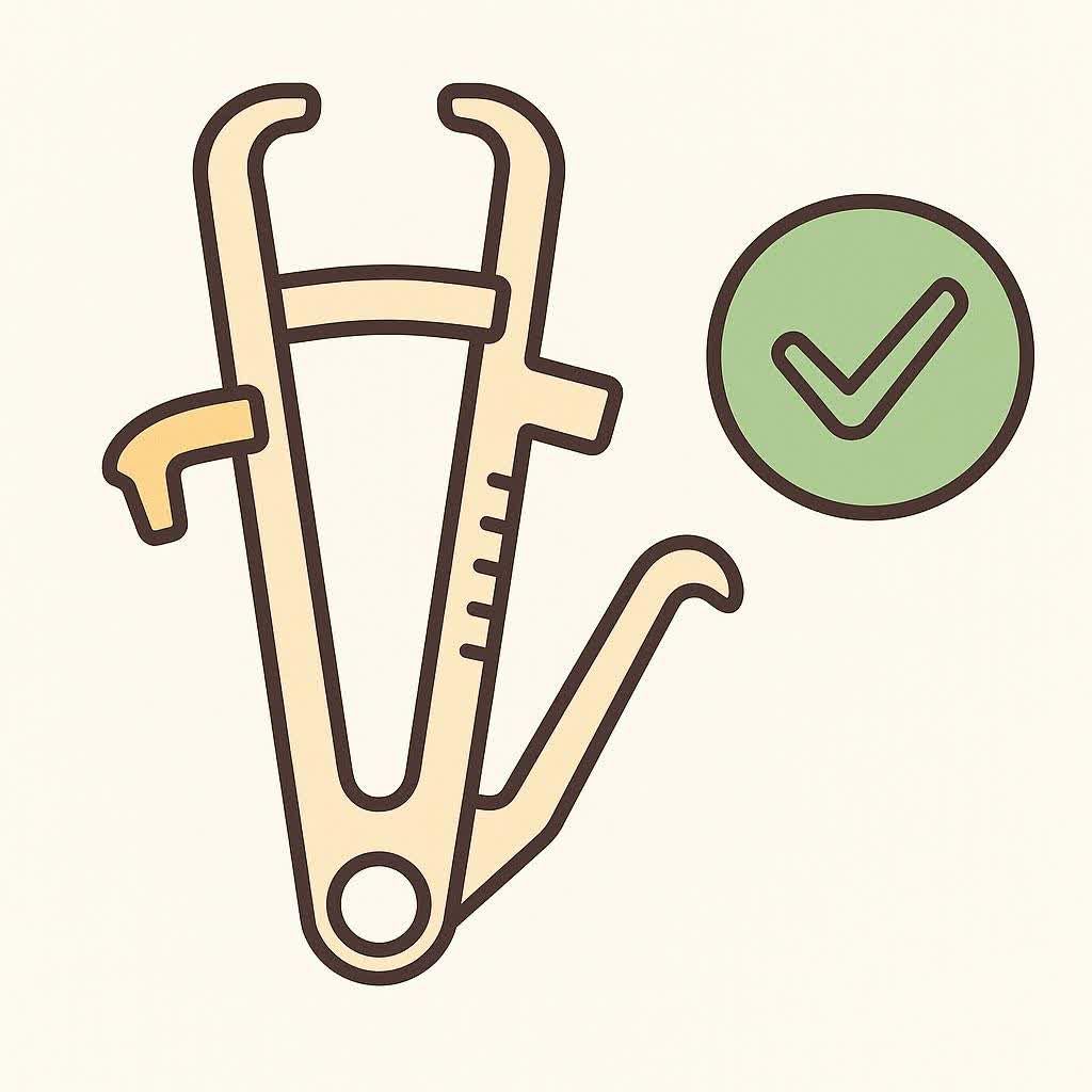 Icon of a body fat caliper next to a green circle with a checkmark, symbolizing accurate body fat measurement.